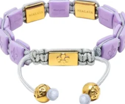 Women's Lavender Ceramic Flatbead Bracelet with Gold CZ