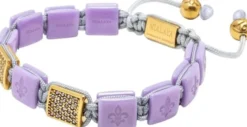 Women's Lavender Ceramic Flatbead Bracelet with Gold CZ