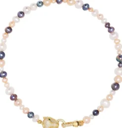 Women's Multi-Colored Pearl Choker with Gold Panther Head