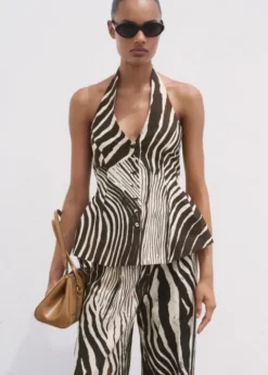 Zebra-print linen waistcoat