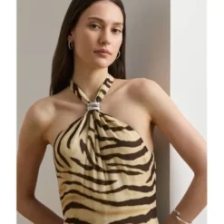 Zebra-Print Ruffle-Trim Georgette Gown