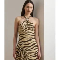 Zebra-Print Ruffle-Trim Georgette Gown