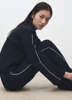 Zip neck contrast-stripe sweater